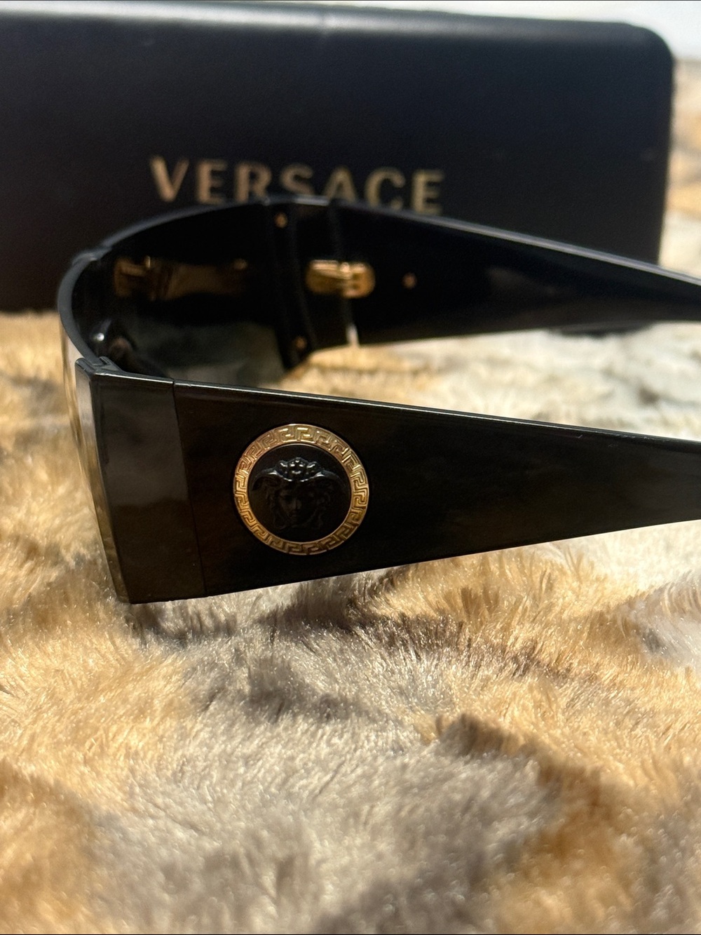 Versace Black Men’s Shield Sunglasses with Gold Medusa Accent - Picture 5 of 5